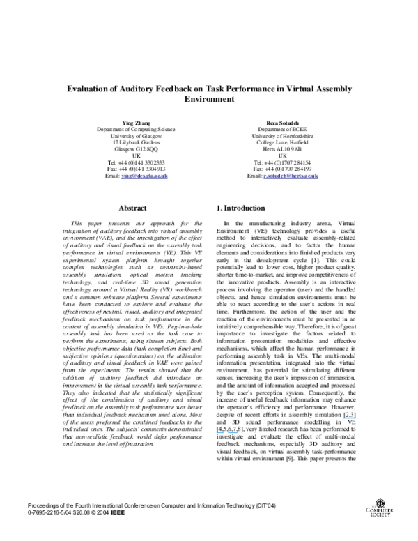 (PDF) Evaluation of auditory and visual feedback on task performance in ...