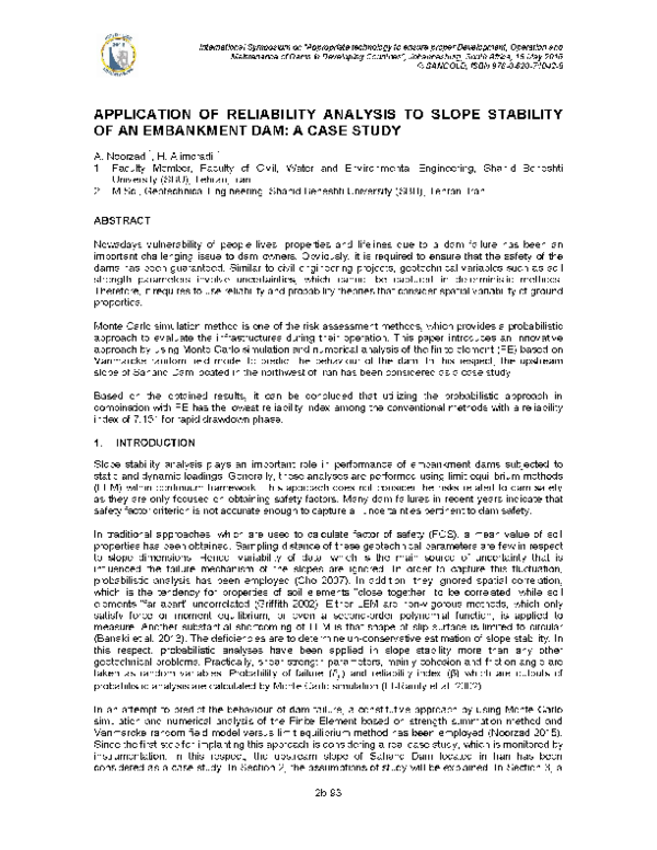 Application of reliability analysis to slope stability of an embankment ...