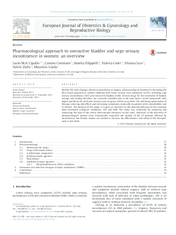 (PDF) Pharmacological approach to overactive bladder and urge urinary ...