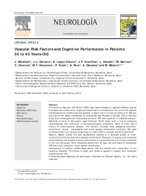 (PDF) Vascular Risk Factors and Cognitive Performance in Patients 50 to ...