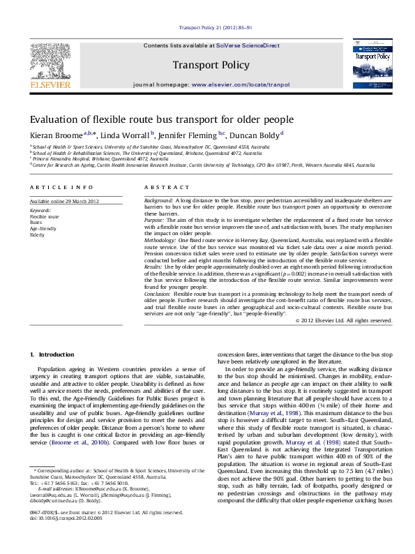 (PDF) Evaluation of flexible route bus transport for older people