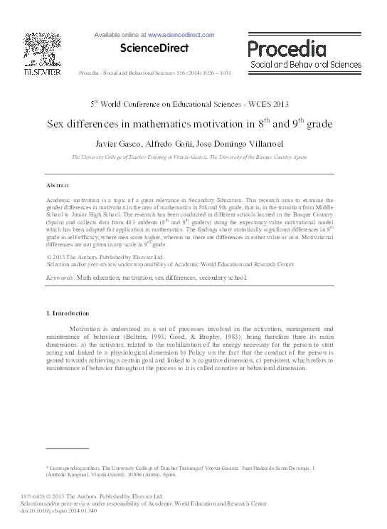 (PDF) Sex Differences in Mathematics Motivation in 8th and 9th Grade