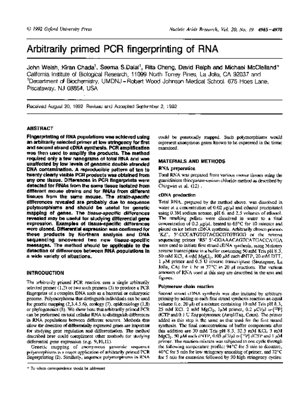 (PDF) Arbitrary primed PCR fingerprinting of RNA applied to mapping ...