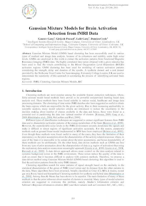 (PDF) Gaussian Mixture Models for Brain Activation Detection from fMRI Data