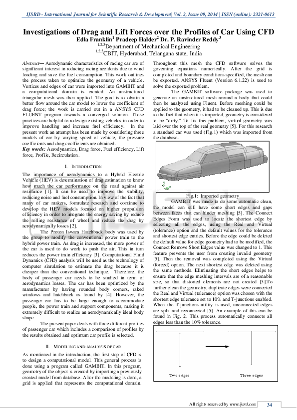 (PDF) Investigations of Drag and Lift Forces over the Profiles of Car ...