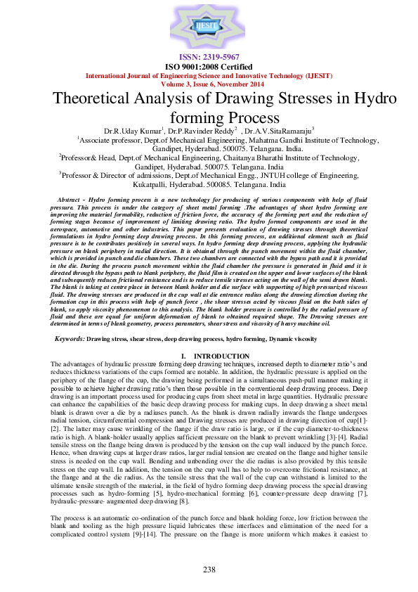 (PDF) Theoretical Analysis of Drawing Stresses in Hydro forming Process