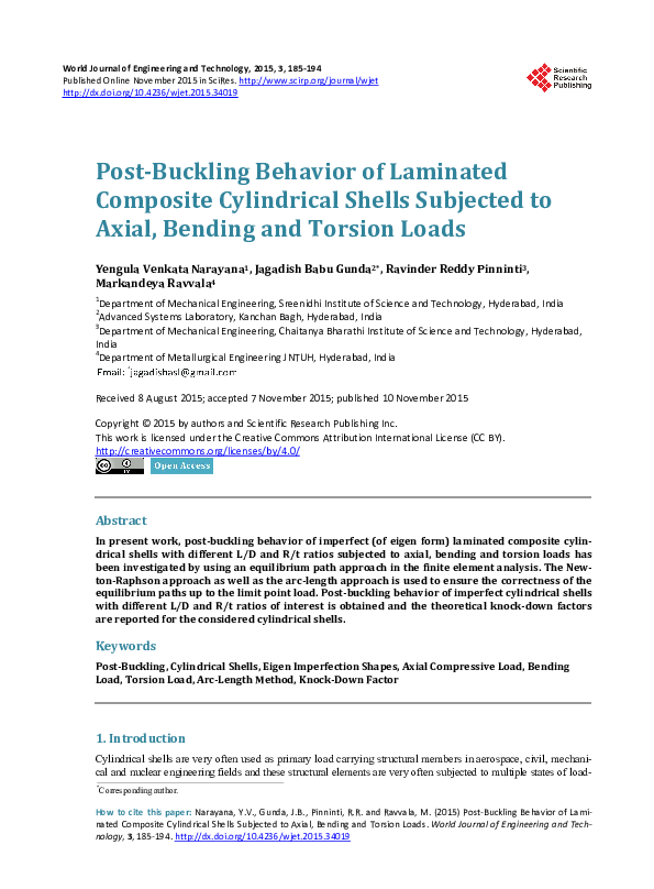 (PDF) PostBuckling Behavior of Laminated Composite Cylindrical Shells