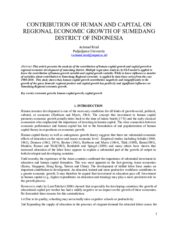 (DOC) CONTRIBUTION OF HUMAN AND CAPITAL ON REGIONAL ECONOMIC GROWTH OF ...