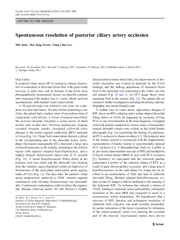 (PDF) Spontaneous resolution of posterior ciliary artery occlusion