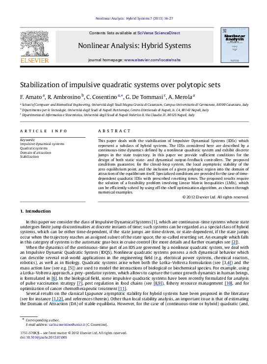 (PDF) Stabilization of impulsive quadratic systems over polytopic sets