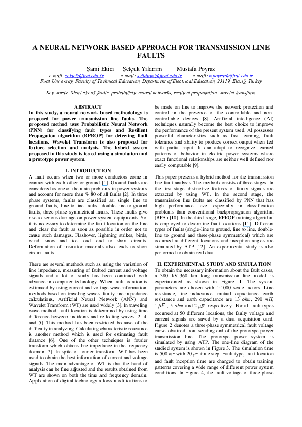 (PDF) A NEURAL NETWORK BASED APPROACH FOR TRANSMISSION LINE FAULTS