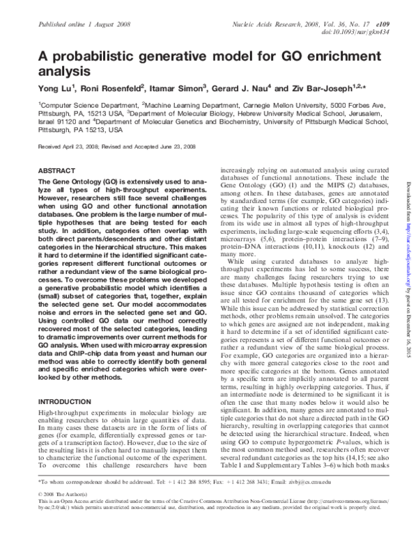 (PDF) A probabilistic generative model for GO enrichment analysis