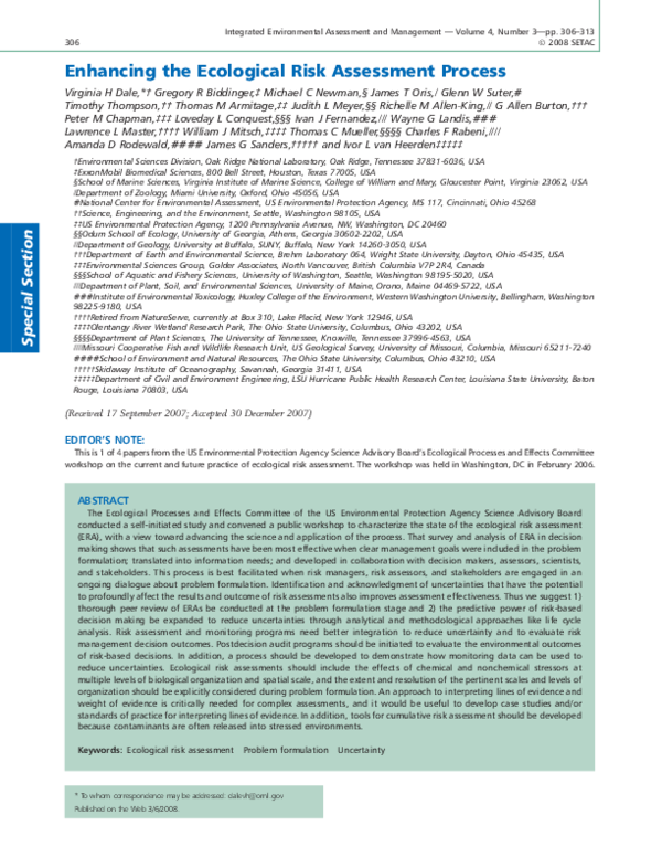(PDF) Enhancing the ecological risk assessment process