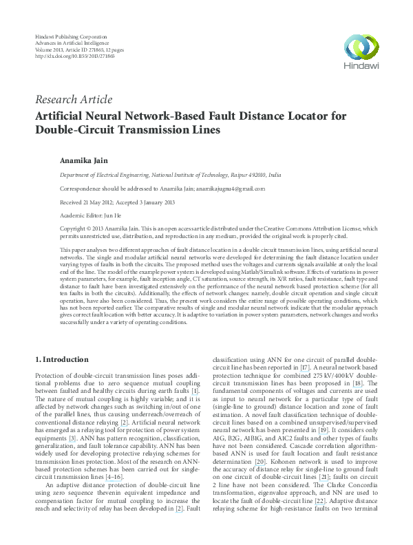 (PDF) Artificial Neural Network-Based Fault Distance Locator for Double ...