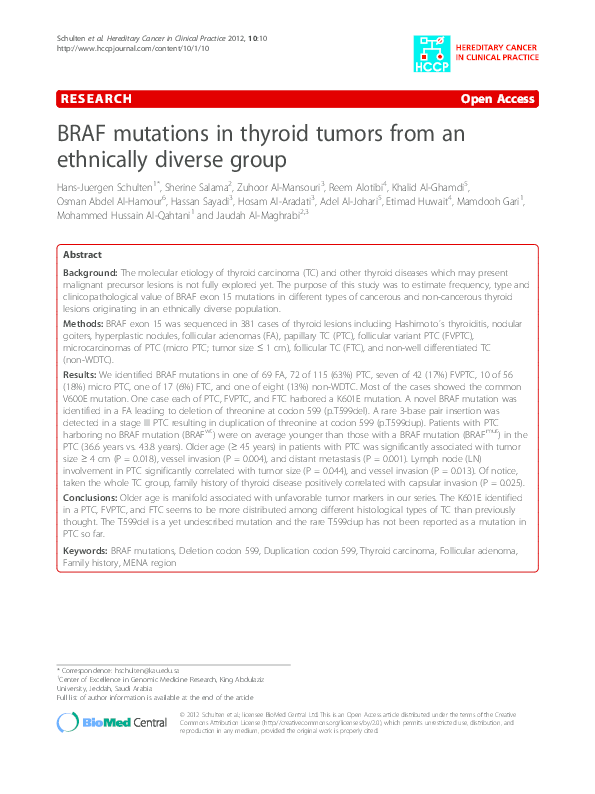 (PDF) BRAF mutations in thyroid tumors from an ethnically diverse group