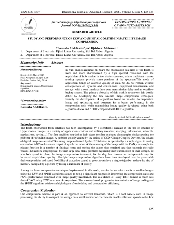 (PDF) STUDY AND PERFORMANCE OF EZW AND SPIHT ALGORITHM IN SATELLITE ...