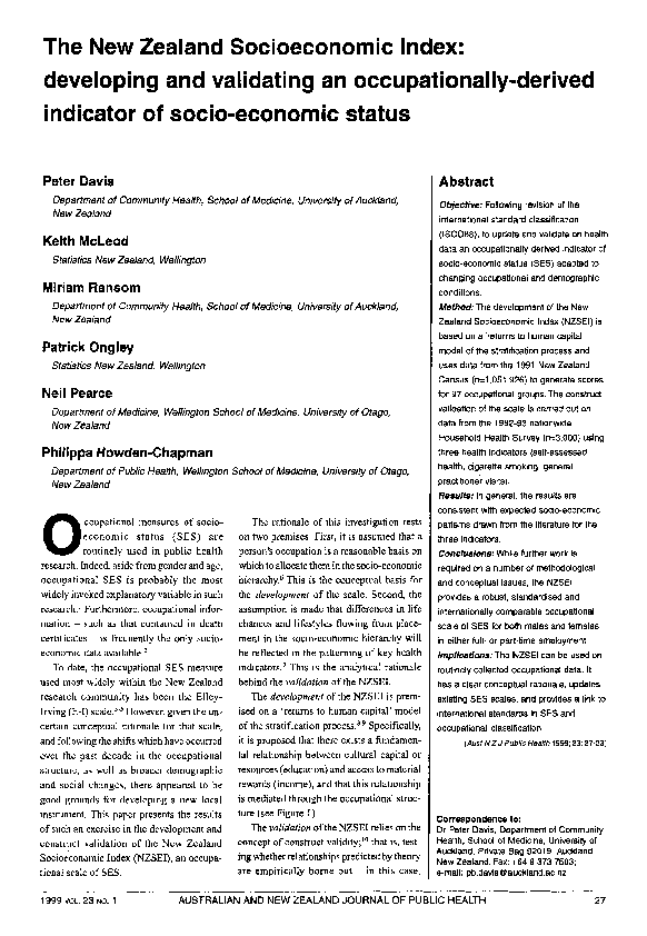 (PDF) The New Zealand Socioeconomic Index developing and validating an occupationallyderived