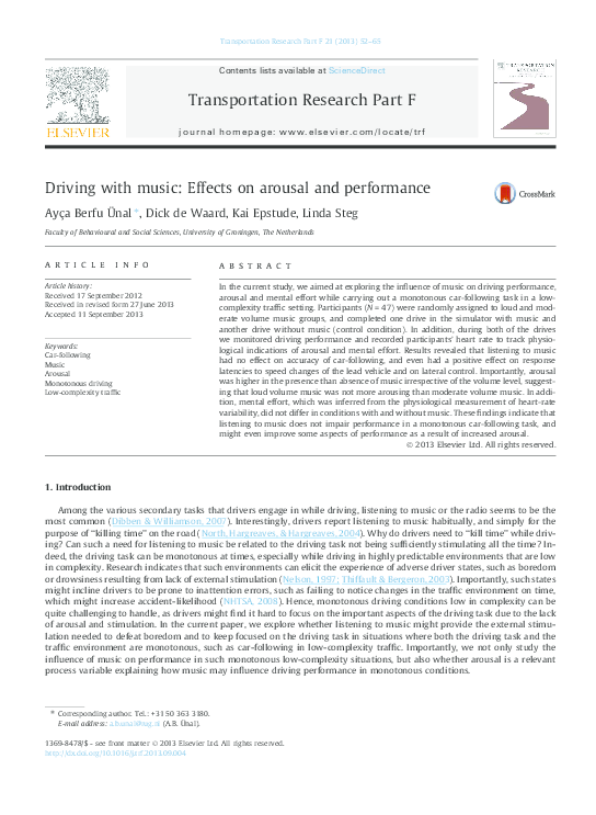 (PDF) Driving with music: Effects on arousal and performance