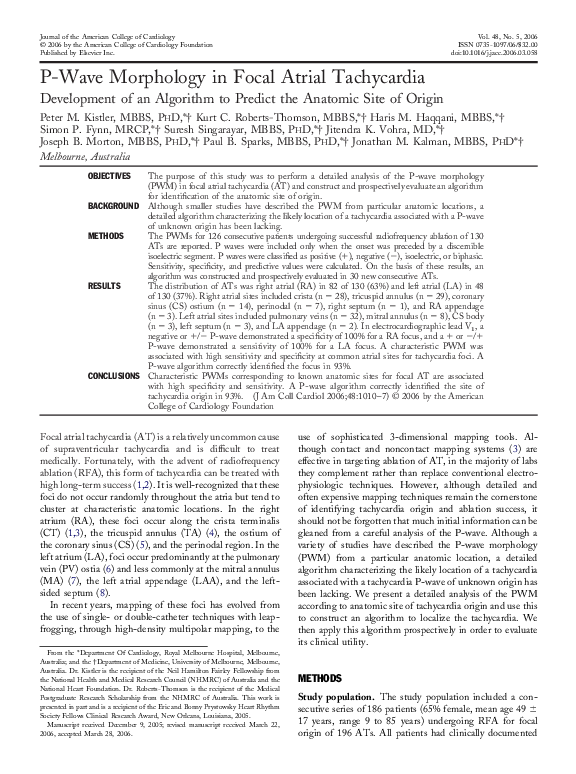 (PDF) P-wave morphology in focal atrial tachycardia: development of an ...