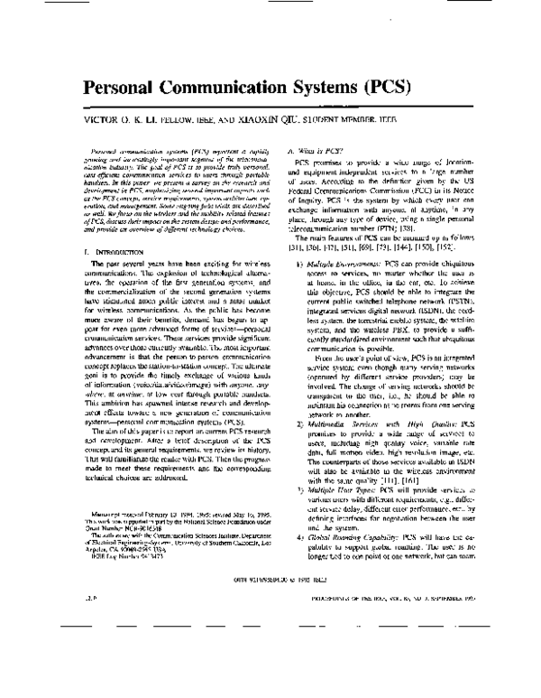 (PDF) Personal communication systems (PCS) victor li Academia.edu