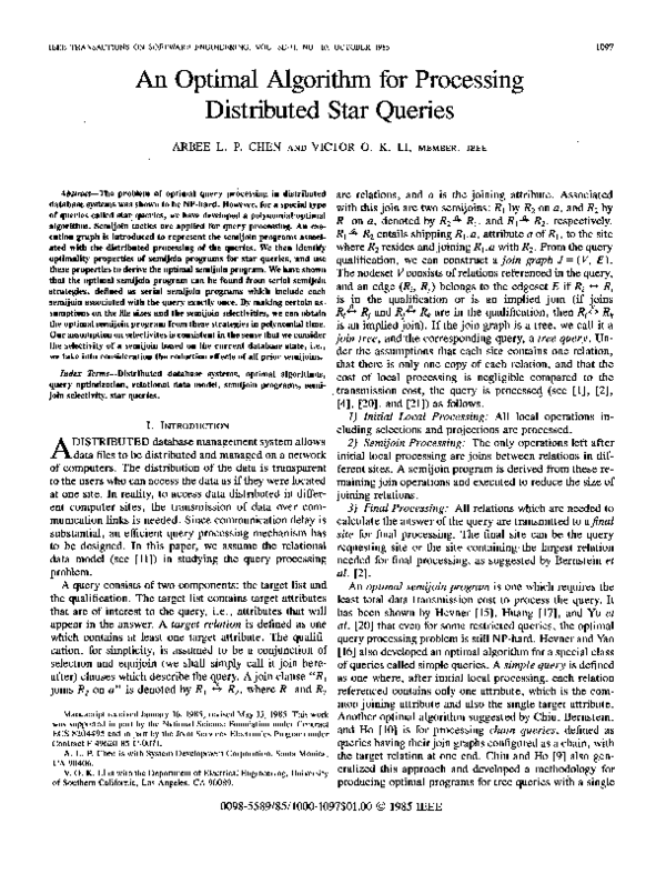 (PDF) An Optimal Algorithm for Processing Distributed Star Queries