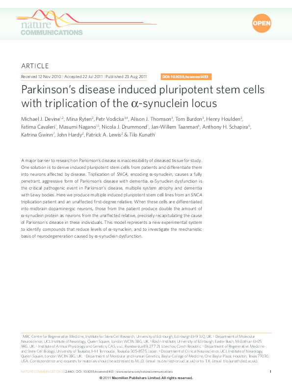 (PDF) Parkinson's disease induced pluripotent stem cells with ...