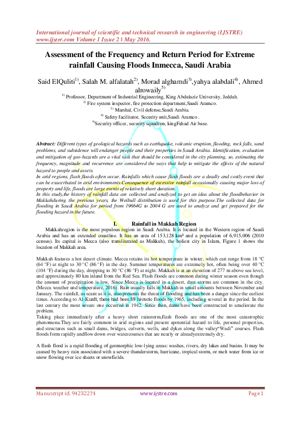 (PDF) Assessment of the Frequency and Return Period for Extreme ...