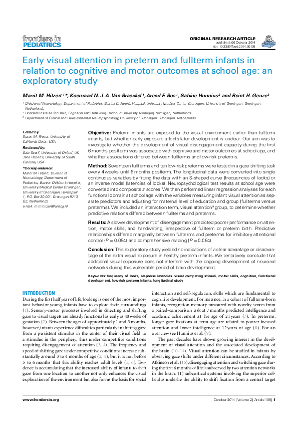 (PDF) Early visual attention in preterm and fullterm infants in ...