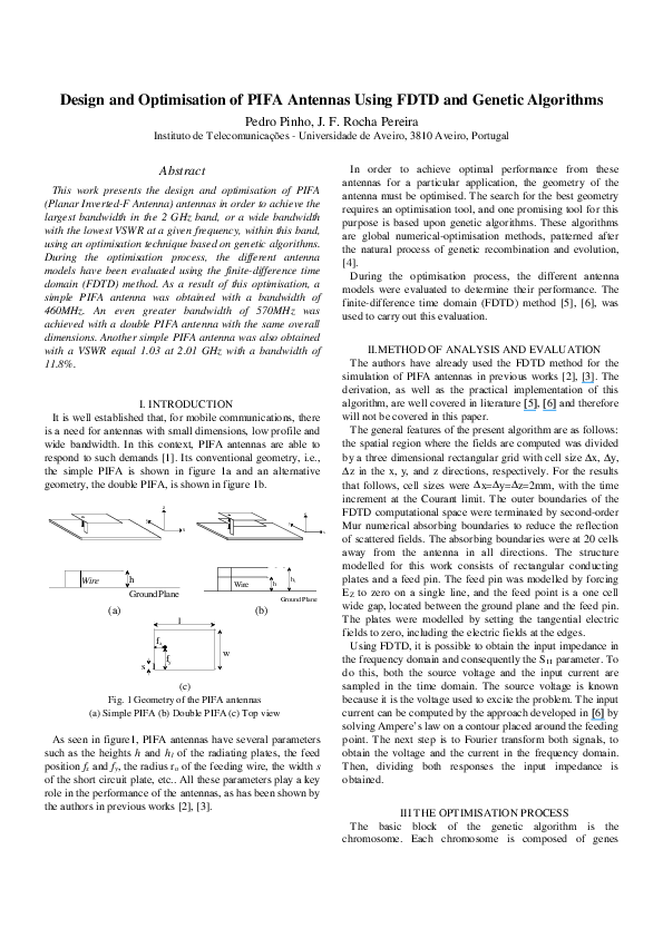 (PDF) Design of a PIFA antenna using FDTD and genetic algorithms