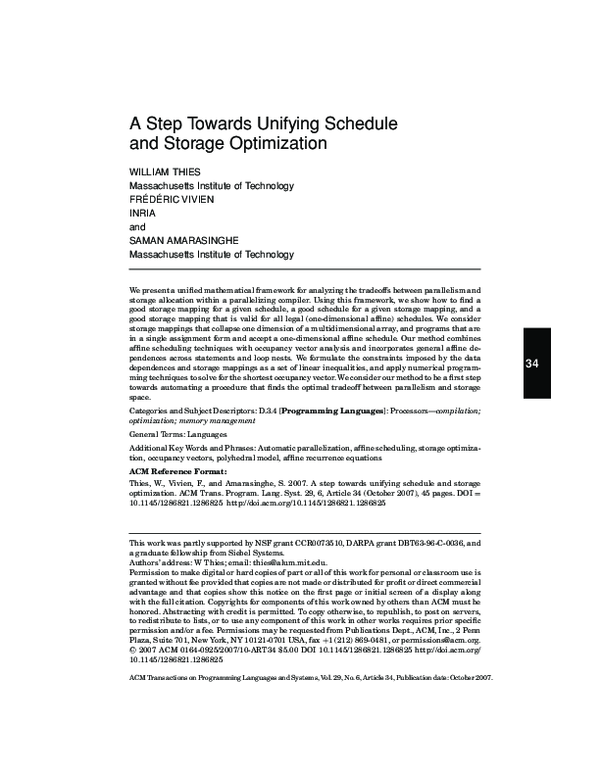 (PDF) A step towards unifying schedule and storage optimization