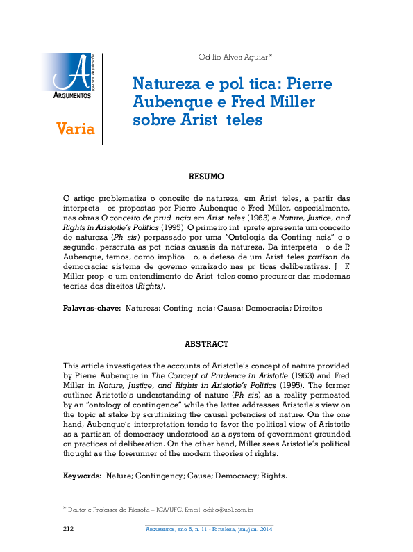 (PDF) Natureza e política Pierre Aubenque e Fred Miller sobre