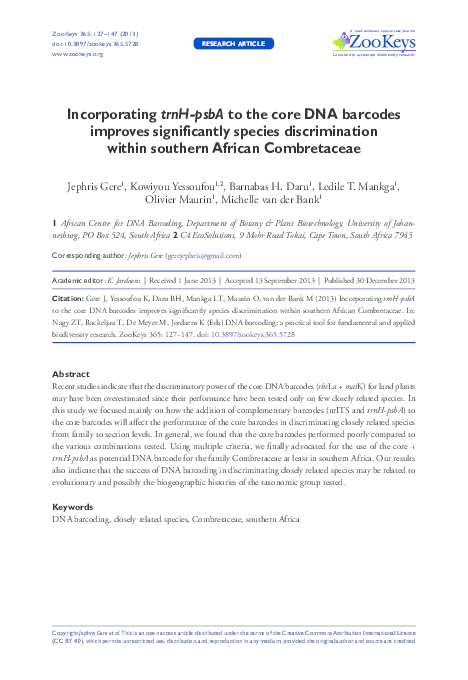 (PDF) Incorporating trnH-psbA to the core DNA barcodes improves