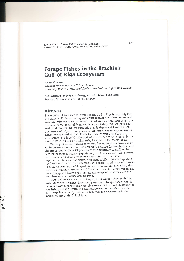 (PDF) Forage fishes in the brackish Gulf of Riga ecosystem