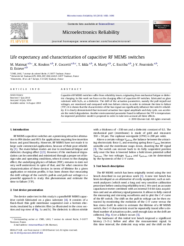 (PDF) Life expectancy and characterization of capacitive RF MEMS switches