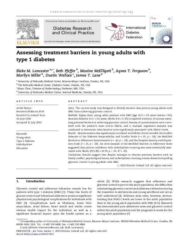 (PDF) Assessing treatment barriers in young adults with type 1 diabetes