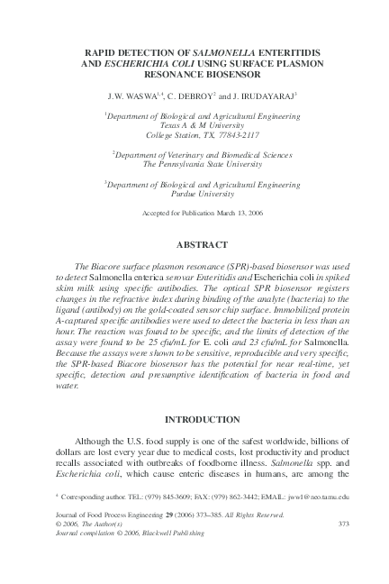 (PDF) RAPID DETECTION OF SALMONELLA ENTERITIDIS AND ESCHERICHIA COLI ...
