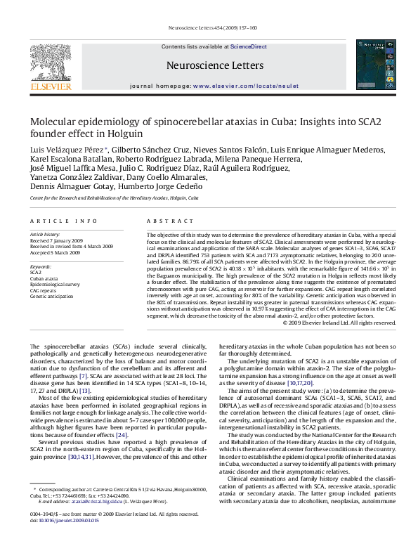 (PDF) Molecular epidemiology of spinocerebellar ataxias in Cuba ...