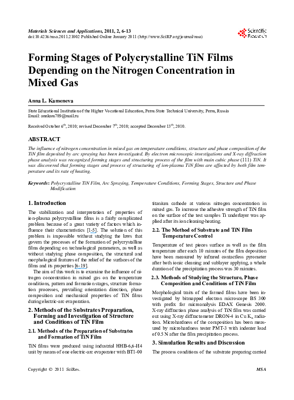 (PDF) Forming Stages of Polycrystalline TiN Films Depending on the ...
