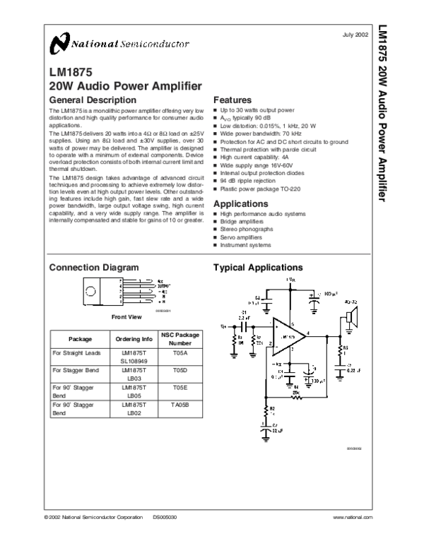 (PDF) LM1875 20W Audio Power Amplifier Julio Pasinatto Academia.edu