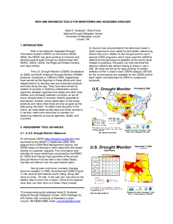 (PDF) New and Enhanced Tools for Monitoring and Assessing Drought