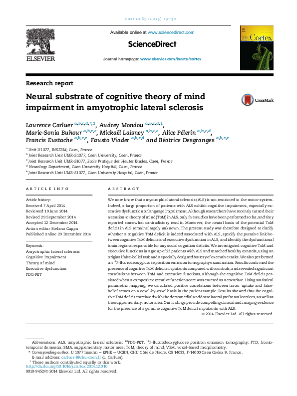 (PDF) Neural substrate of cognitive theory of mind impairment in ...