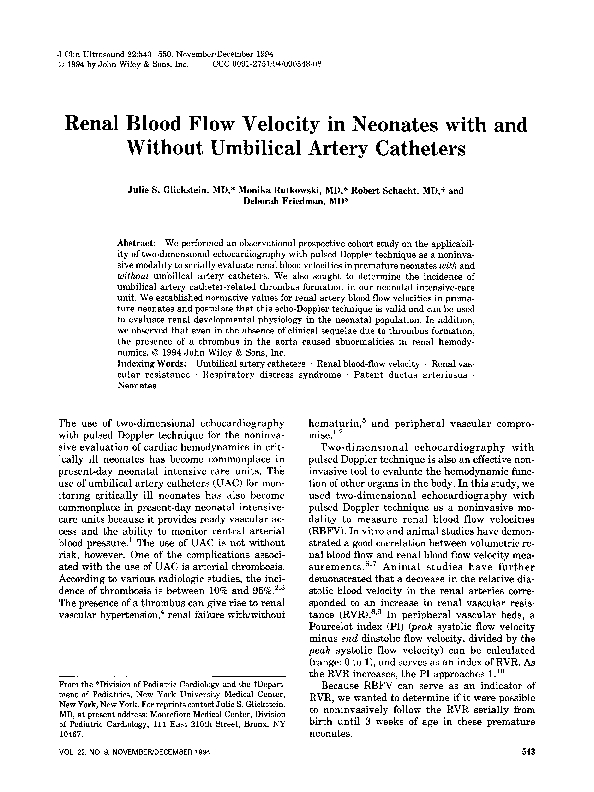 (PDF) Renal blood flow velocity in neonates with and without umbilical