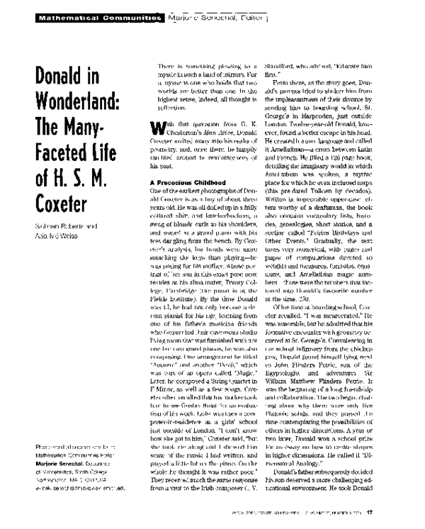 (PDF) Donald in Wonderland: The Many-Faceted Life of HSM Coxeter