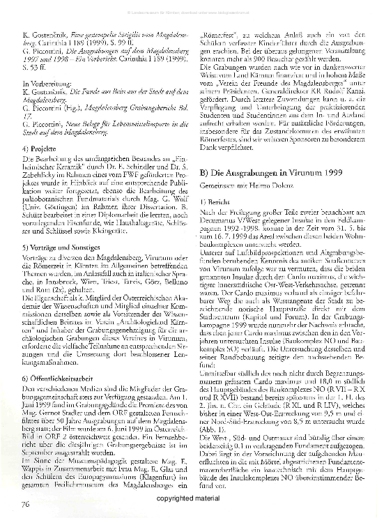 (PDF) G. Piccottini, H. Dolenz, Die Ausgrabungen in Virunum 1999