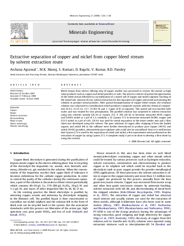 (PDF) Extractive separation of copper and nickel from copper bleed ...