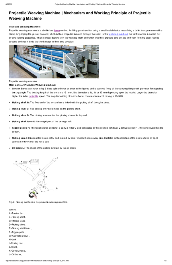 (PDF) Projectile Weaving Machine Mechanism and Working Principle of