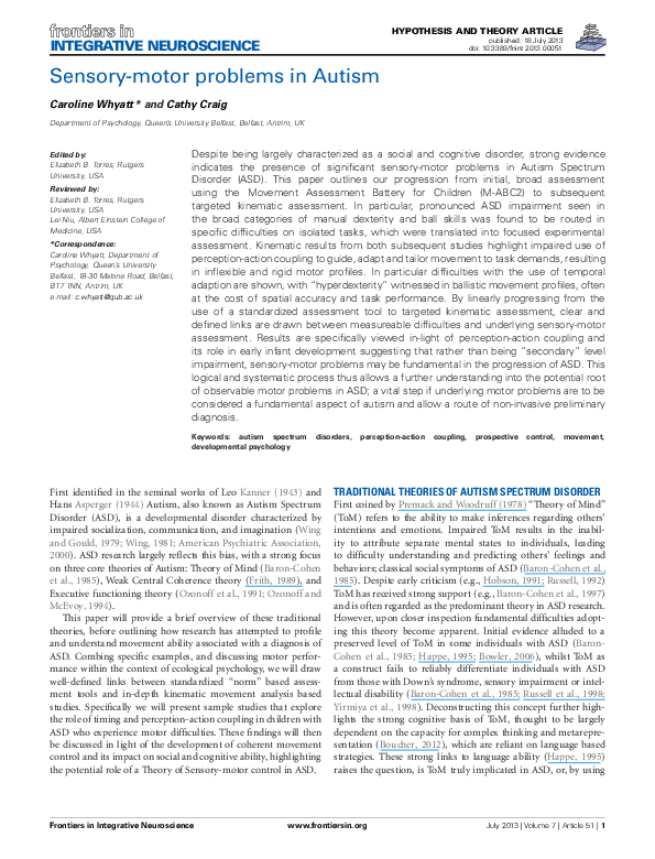 (PDF) Sensorymotor problems in Autism CAROLINE WHYATT Academia.edu
