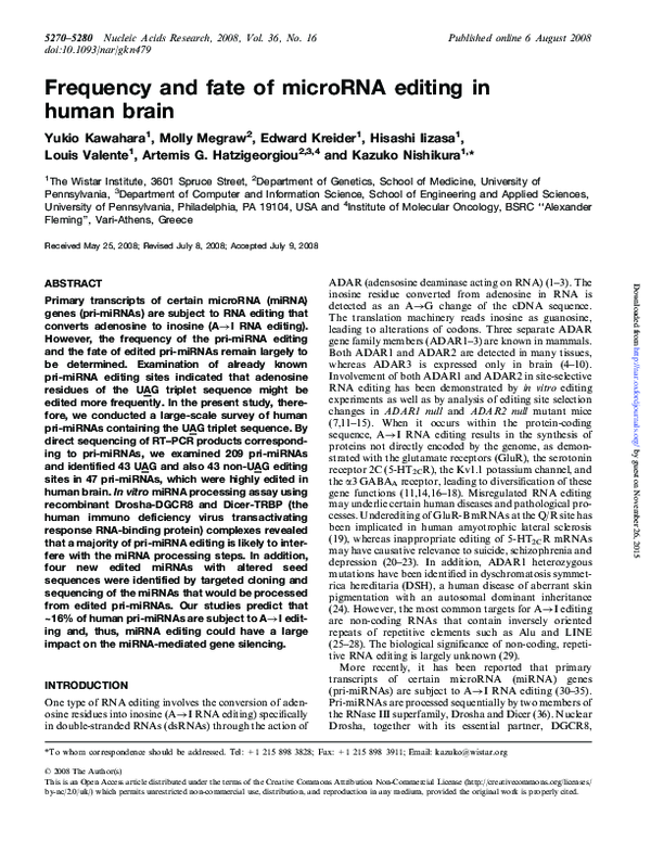 (PDF) Frequency and fate of microRNA editing in human brain