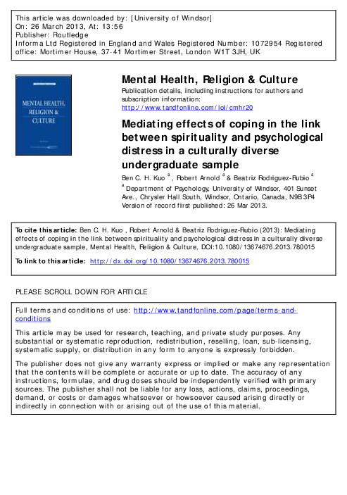 (PDF) Mediating effects of coping in the link between spirituality and ...