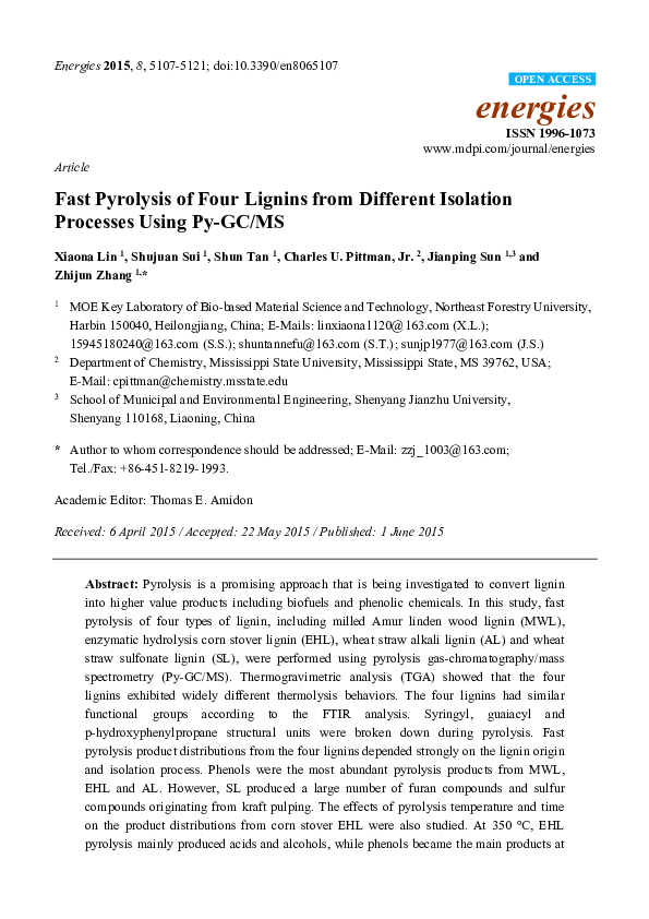 (PDF) Fast Pyrolysis of Four Lignins from Different Isolation Processes ...